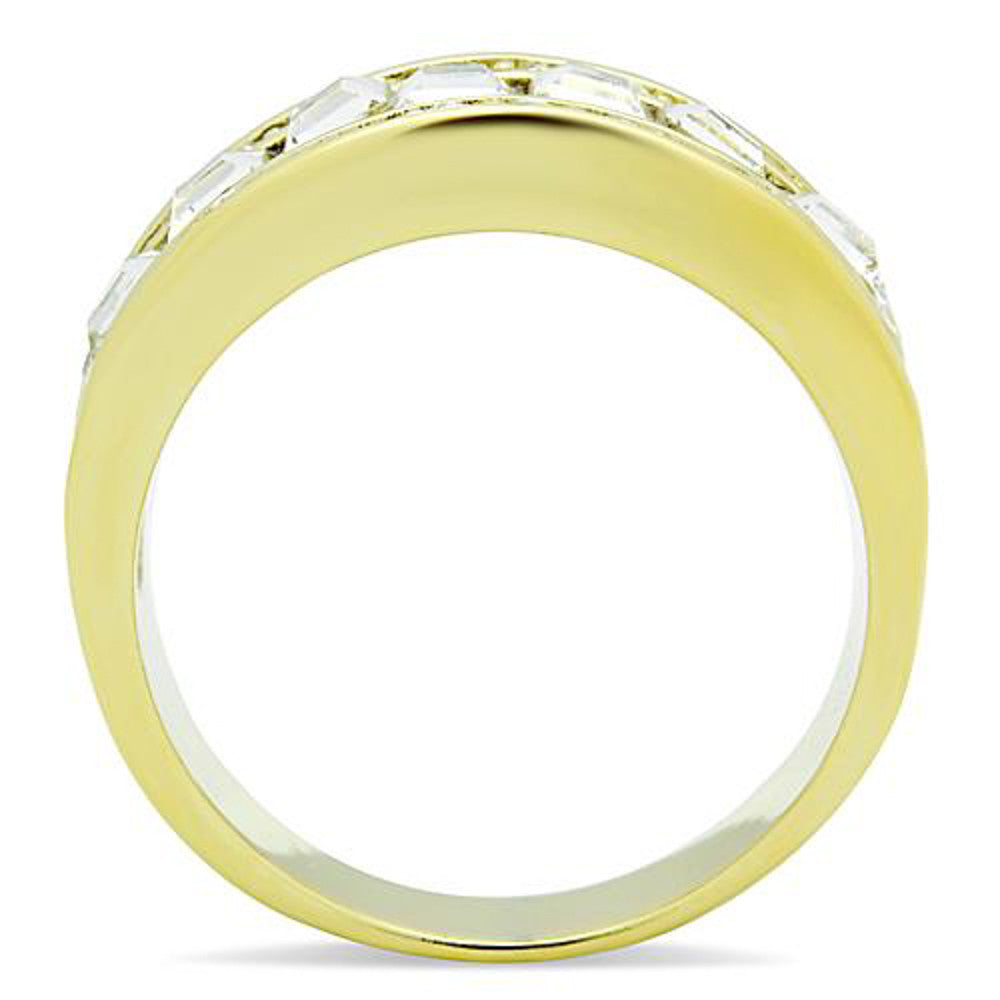 ARTK1386 Stainless Steel 1.4 Ct Princess & Round Cut Crystal 14k GP Anniversary Ring